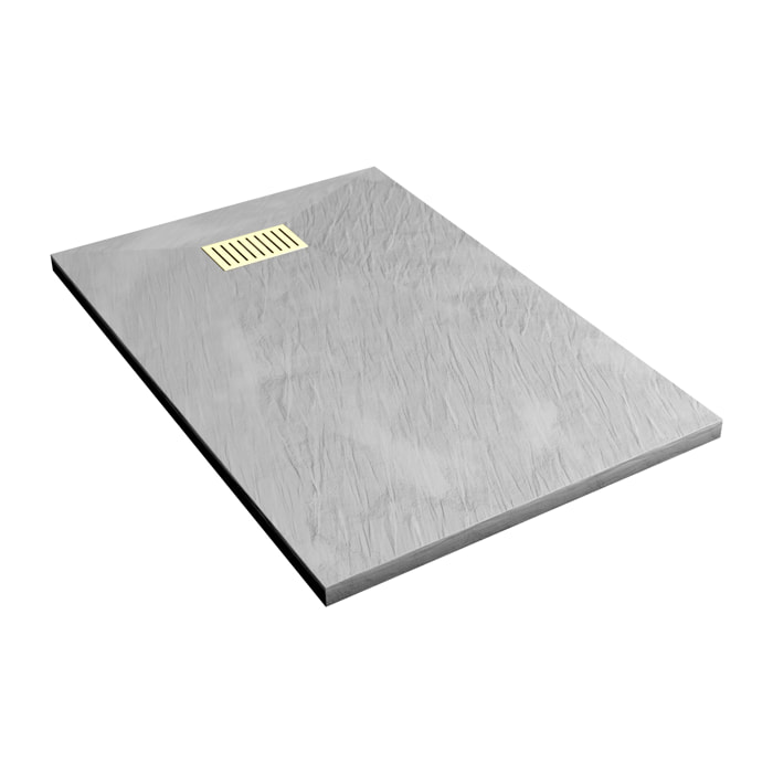 Receveur de douche Gris Effet Pierre 80x120 cm et Grille décor Linéaire Or Doré Brossé