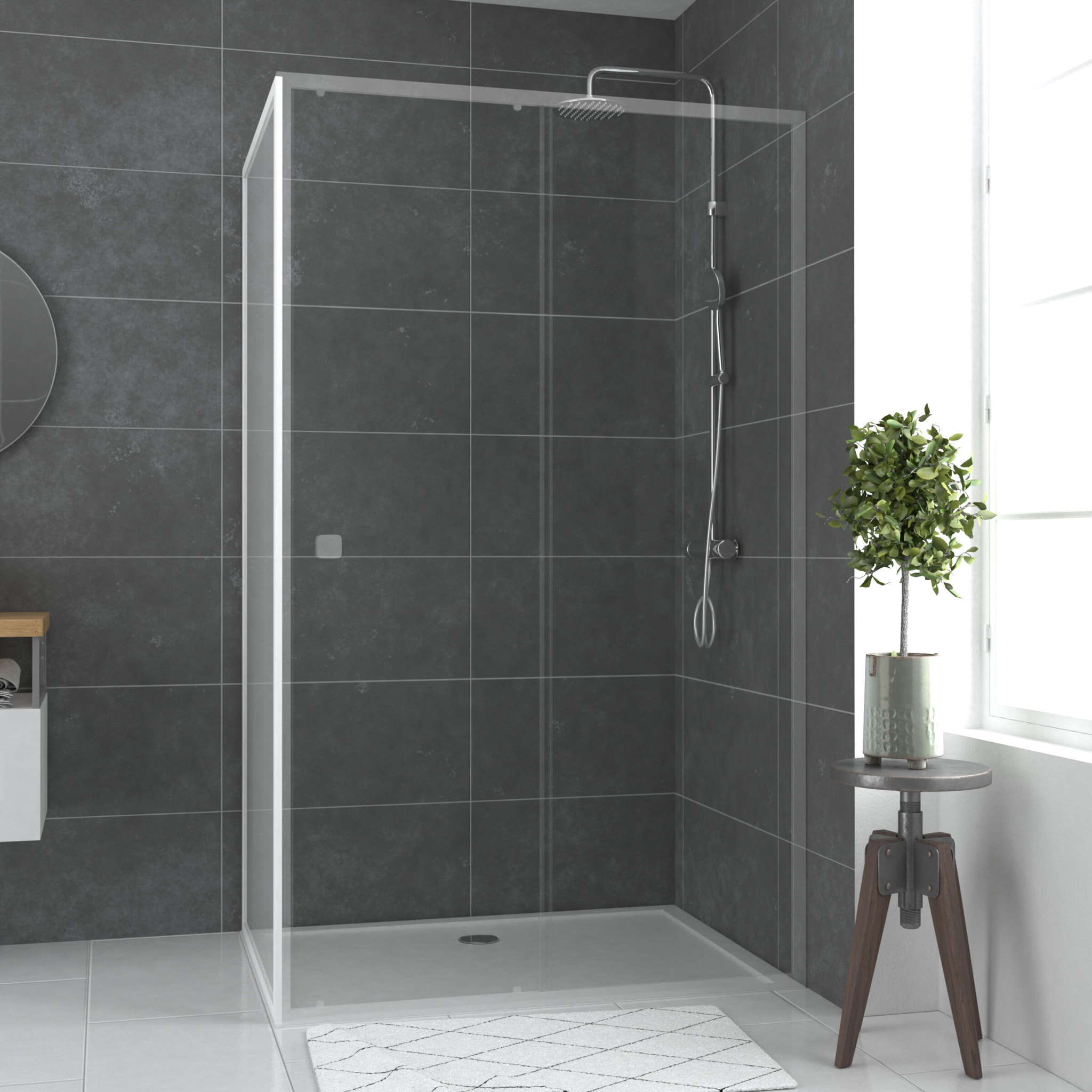 Paroi porte de douche blanc RETOUR 90x185cm pour porte - verre transparent 5mm - WHITY SIDE 90