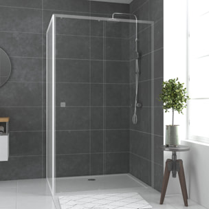 Paroi porte de douche blanc RETOUR 90x185cm pour porte - verre transparent 5mm - WHITY SIDE 90