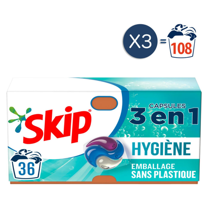108 lavages - Capsules 3-en-1 SKIP Lessive Hygiène (Lot de 3x36)