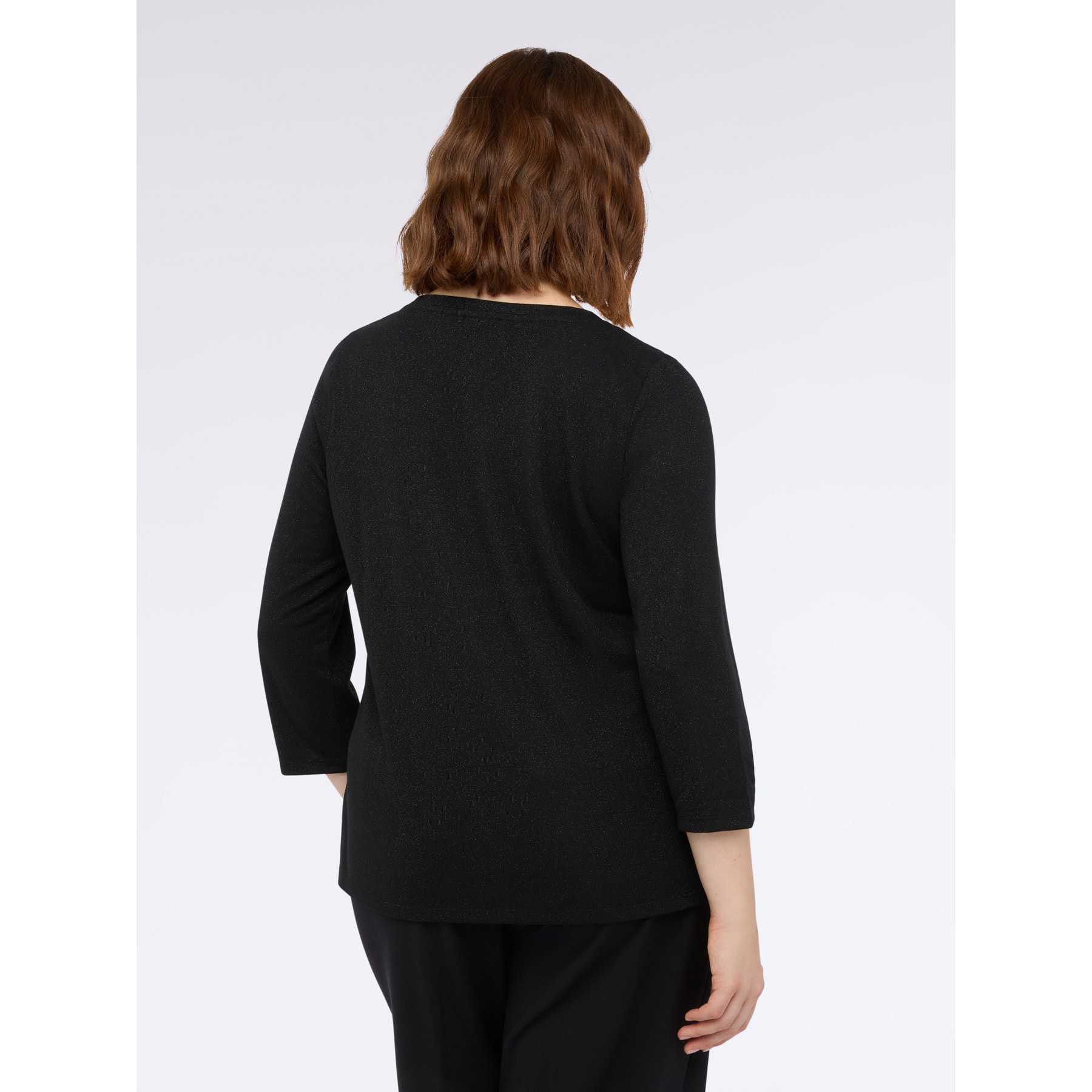 Fiorella Rubino - T-shirt in jersey lurex con scollo a V - Nero