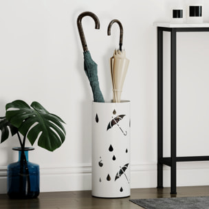 Porte-parapluie design - support parapluie H.41cm - 4 crochets, bac à eau - acier blanc