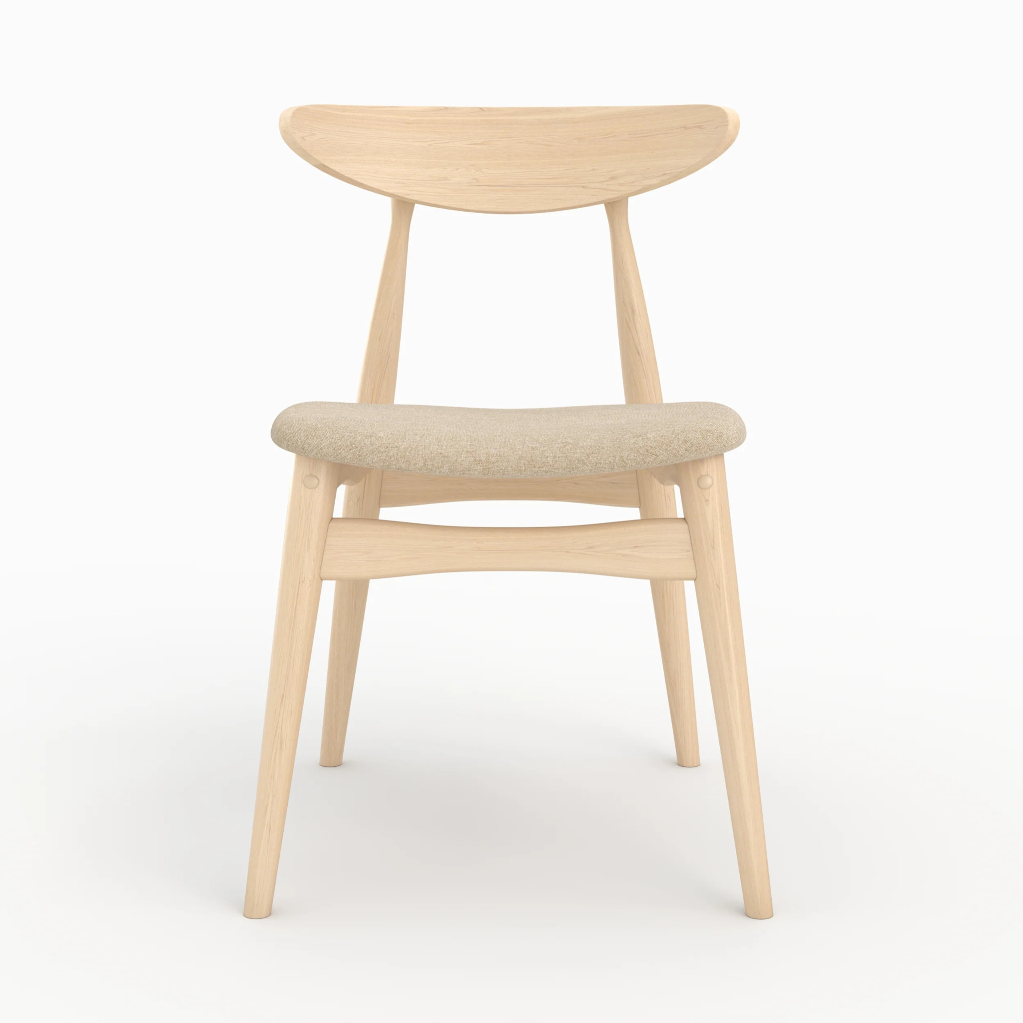 Lot de 2 chaises en tissu beige et bois d'hévéa - Josette