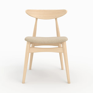 Lot de 2 chaises en tissu beige et bois d'hévéa - Josette