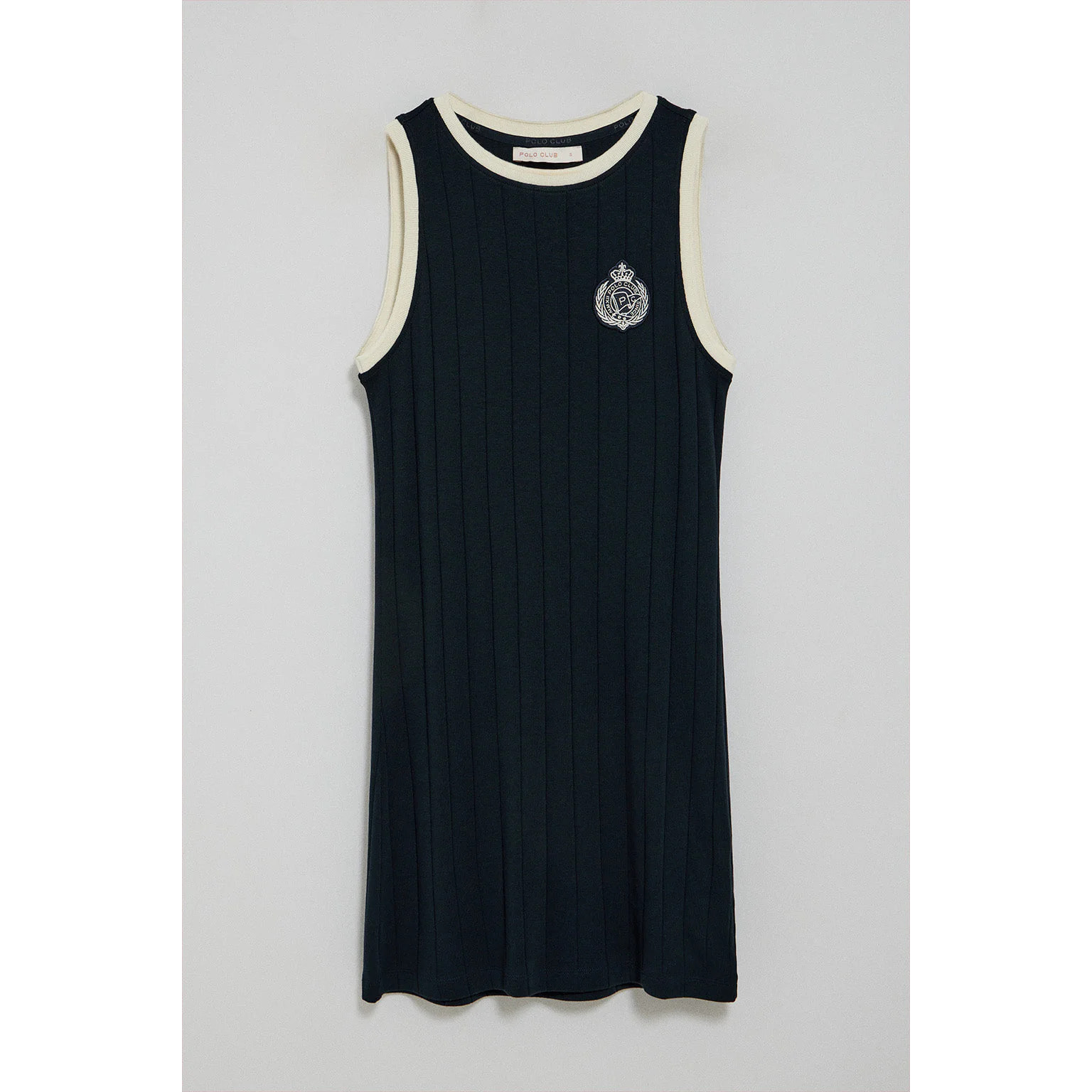 Vestido azul marino acanalado con parche náutico