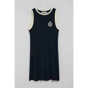 Vestido azul marino acanalado con parche náutico