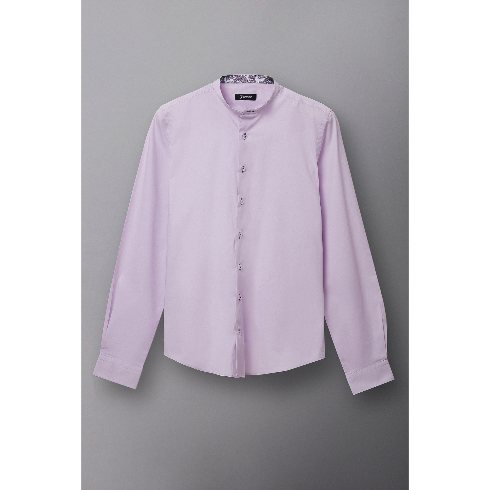 Camicia Uomo Coreano Slim Popeline Stretch Unito Lilla