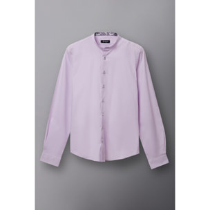 Camicia Uomo Coreano Slim Popeline Stretch Unito Lilla