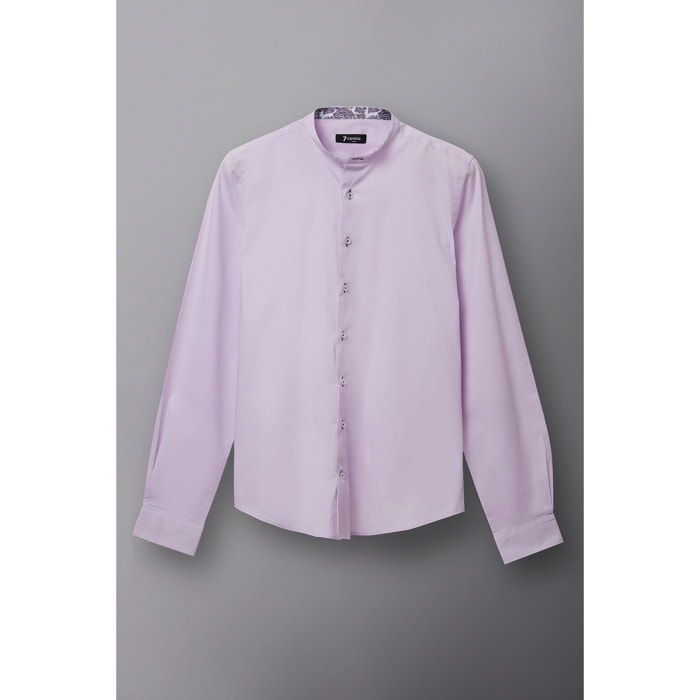 Camicia Uomo Coreano Slim Popeline Stretch Unito Lilla