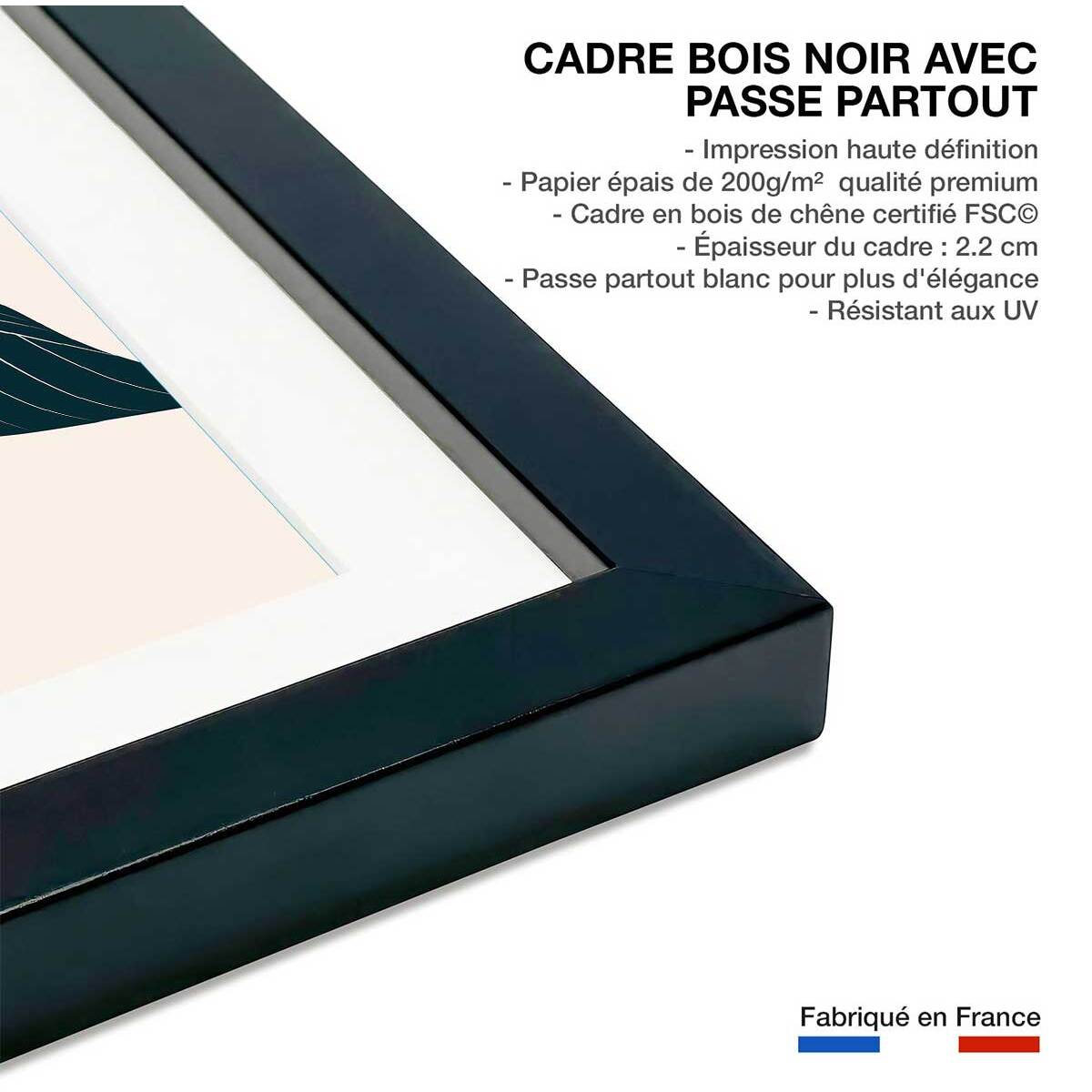 Affiche fleurs ""Monstera au soleil rouge"" Affiche sous cadre noir