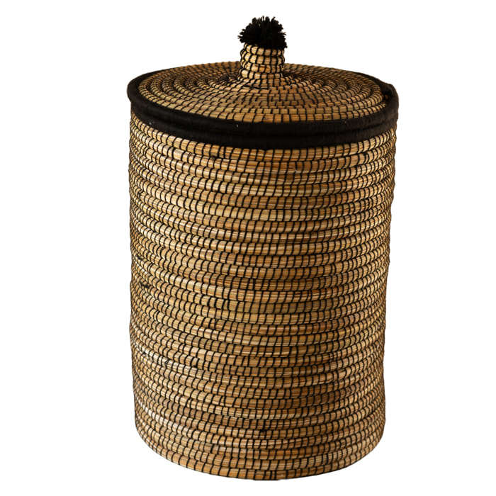 Panier à linge en fibres végétales et laine - Noir