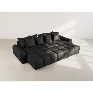Adelaide - canapé d'angle réversible 4 places avec pouf d'appoint en tissu texturé - Noir