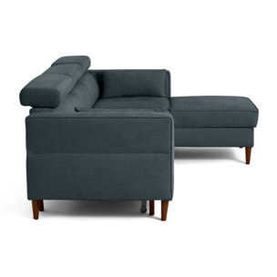 Alicante - canapé d'angle réversible convertible avec têtières - coffre - 4 places - en tissu texturé - Bleu grisé