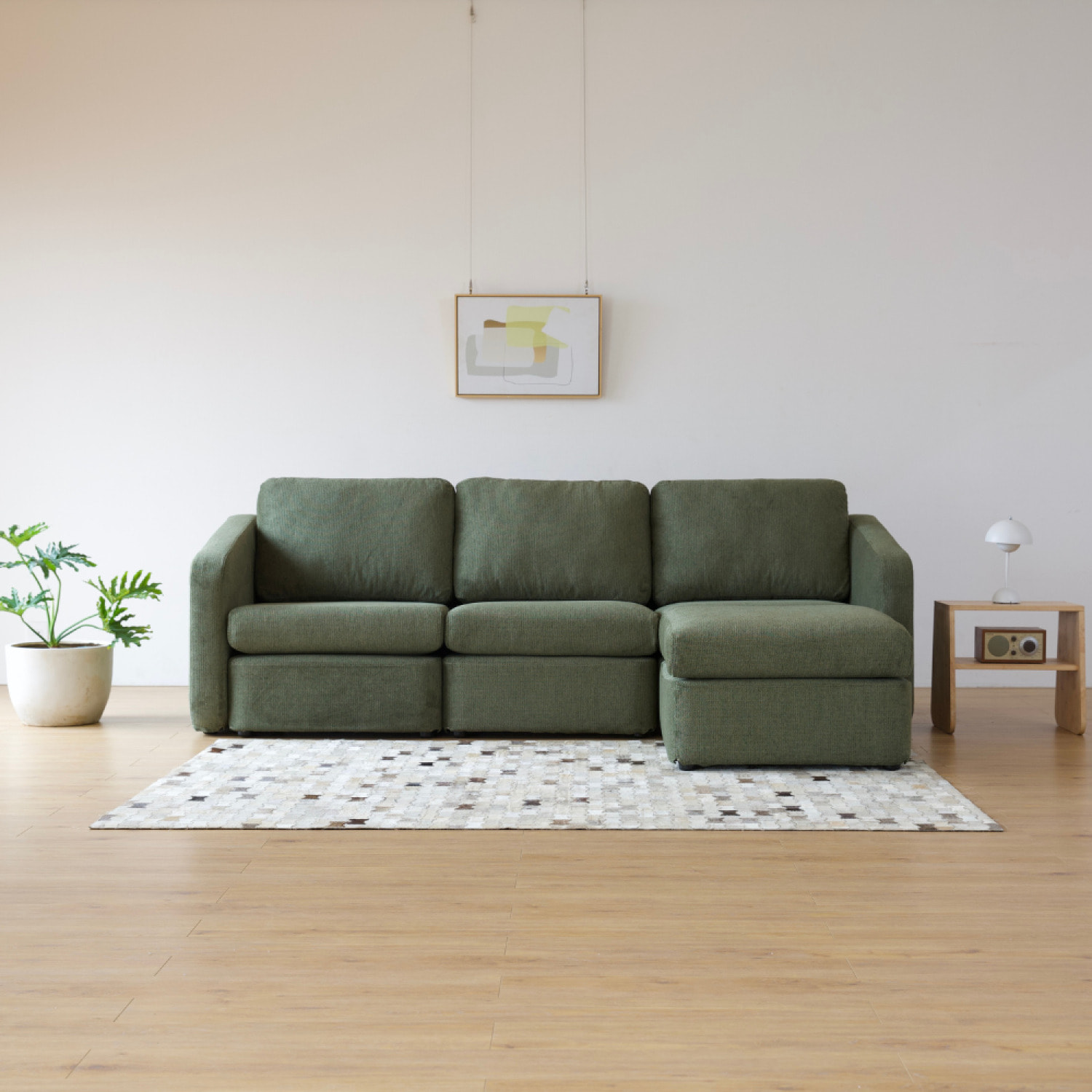 Canapé modulable 3 places vert avec pouf GALEGO