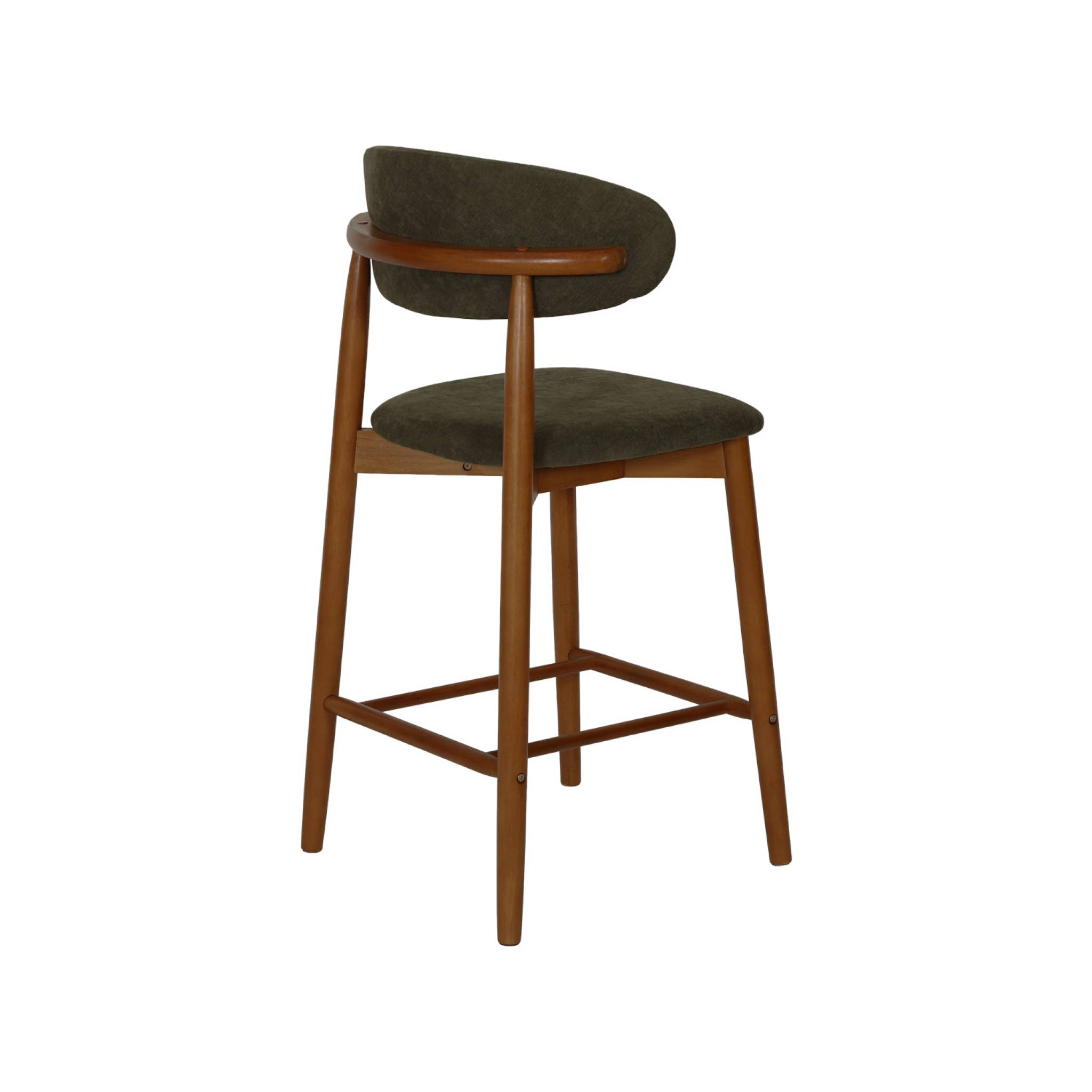 Tabouret de bar bois d'hévéa noyer et tissu chenille (lot de 2)  PAOLA