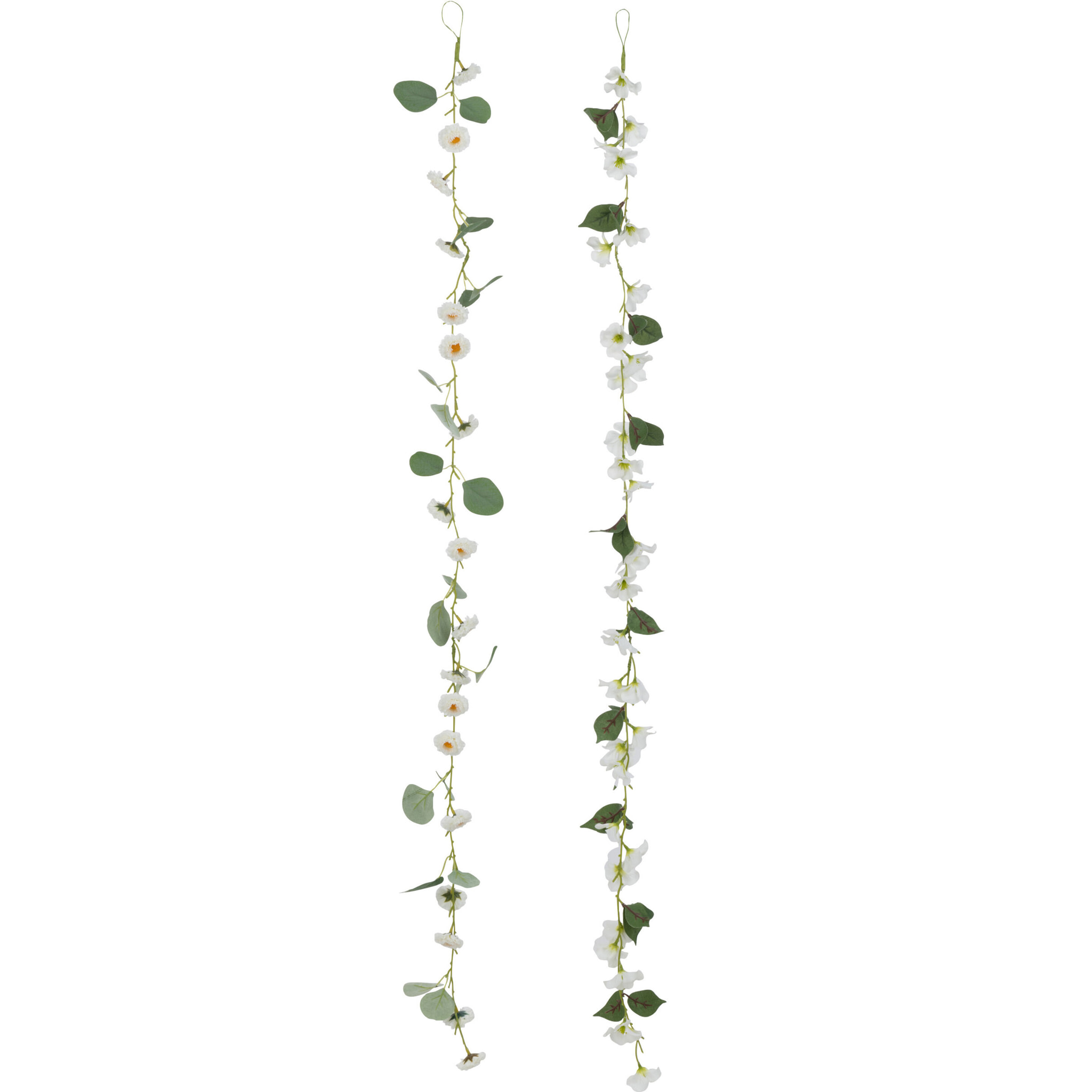 J-Line guirlande Fleurs + Feuilles - plastique - blanc/vert - 2 pcs
