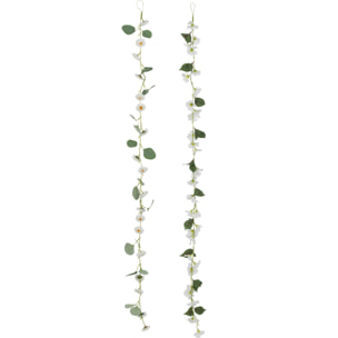 J-Line guirlande Fleurs + Feuilles - plastique - blanc/vert - 2 pcs
