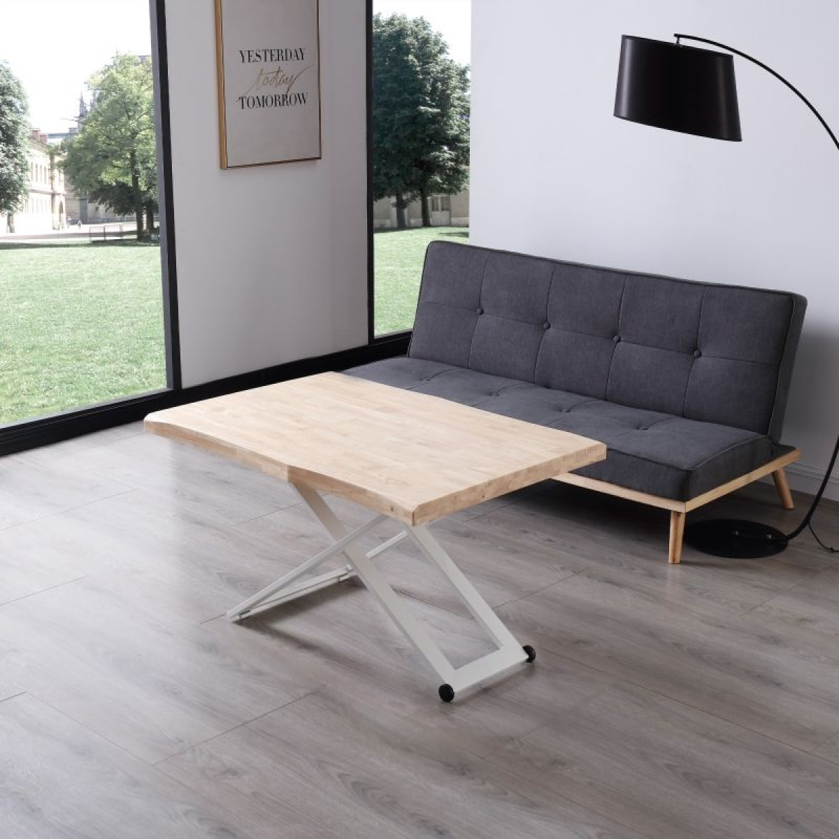 Mesa de centro elevable Lada Fit Blanco - Roble