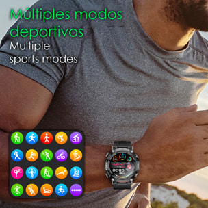 Smartwatch T96 con cuffie TWS integrate. Riproduzione musicale dallo smartwatch stesso e dall'esterno. Funzioni sportive e salute.