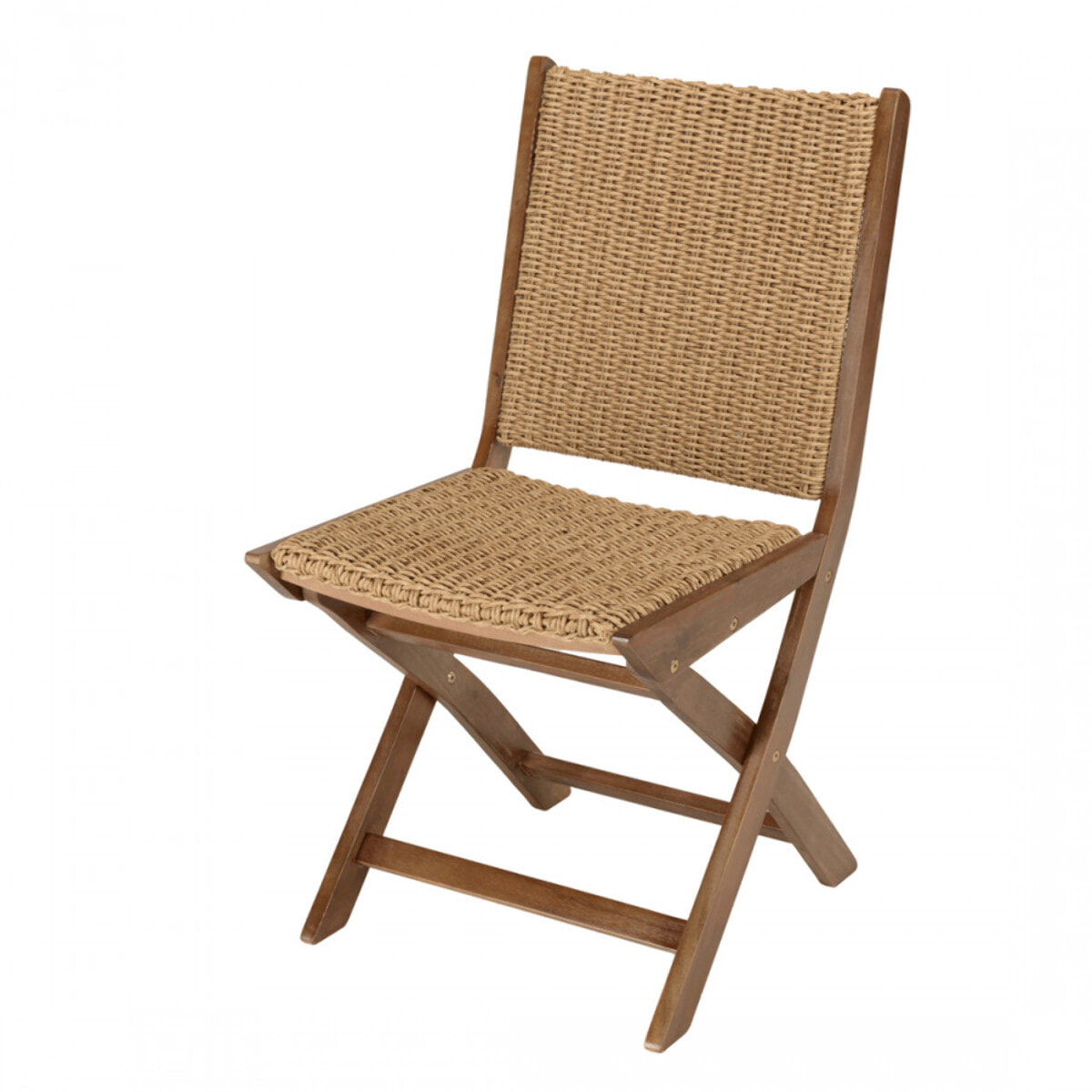 VICTOIRE - Lot de 2 chaises pliantes acacia huilé et rotin synthétique