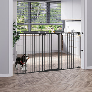 Barrera para Perros de Acero Valla para Mascotas Plegable de 3 Paneles con Doble Cerradura y Función de Bloqueo Auxiliar para Puerta Pasillo Escalera 206x90 cm Negro