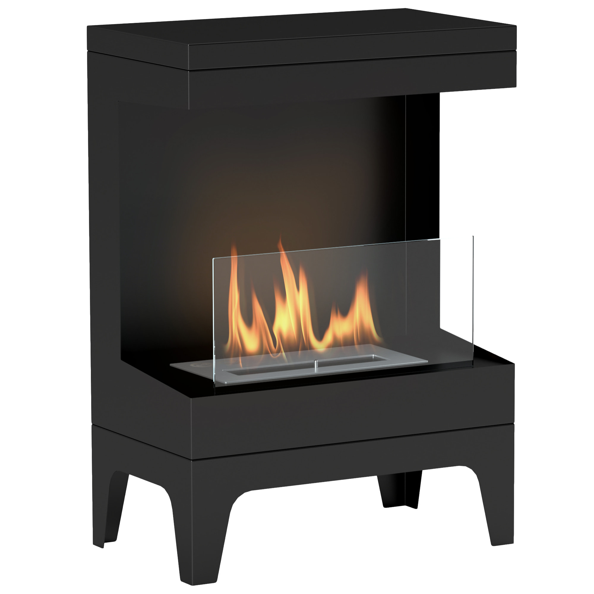 Chimenea de Bioetanol Estufa de Bioetanol de Pie con Tanque de 0,9 L Apagallamas de Acero Inoxidable Tiempo de Combustión 3,3H para Interiores 15-20 m² 38x22x54 cm Negro