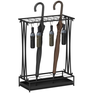 Paragüero Moderno Rectangular Soporte de Paraguas de Acero con 24 Ganchos 21 Espacios y Bandeja Recogegotas Extraíble Paragüero para Entrada Oficina 50x24x68 cm Negro