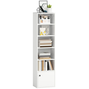 Librería de 6 Niveles, Estantería para Libros con Estantes Ajustables y Puerta, Estantería Moderna, 40x30x156 cm, para Salón, Dormitorio, Estudio, Oficina, Blanco