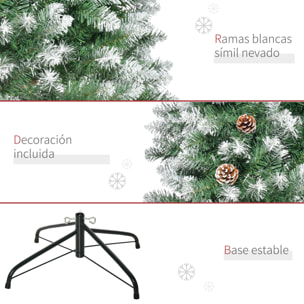 HOMCOM Árbol de Navidad Artificial Ø75x180cm con 630 Puntas de PVC y 37 Piñas Decoración de Interior con Base Plegable y Soporte de Acero Verde