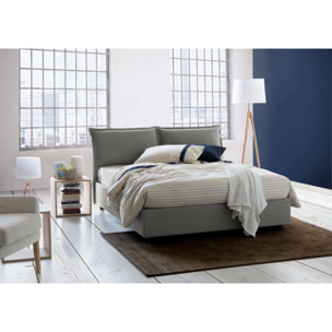 Letto alla francese Arden, Letto contenitore in tessuto, Apertura frontale, con materasso Cm 140x190 incluso, 100% Made in Italy, Grigio