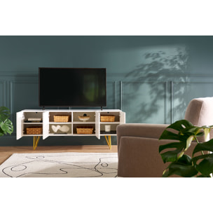 Meuble TV design gravé blanc et métal doré L140 cm OZEN