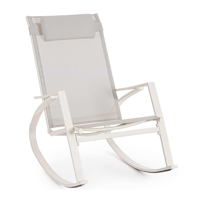Poltrona a dondolo ILLETAS in acciaio e textilene beige