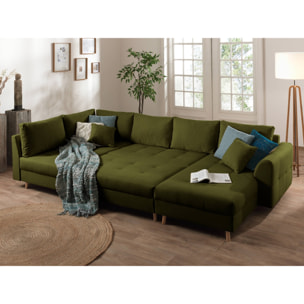 Rune - canapé panoramique avec pouf d'appoint - 7 places - style scandinave - gauche - Vert Olive