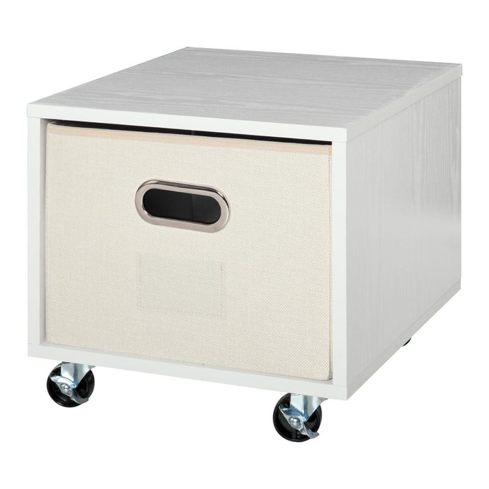 Vinsetto Caisson de bureau rangement bureau sur roulettes tiroir lin beige avec porte-étiquette panneaux particules blanc
