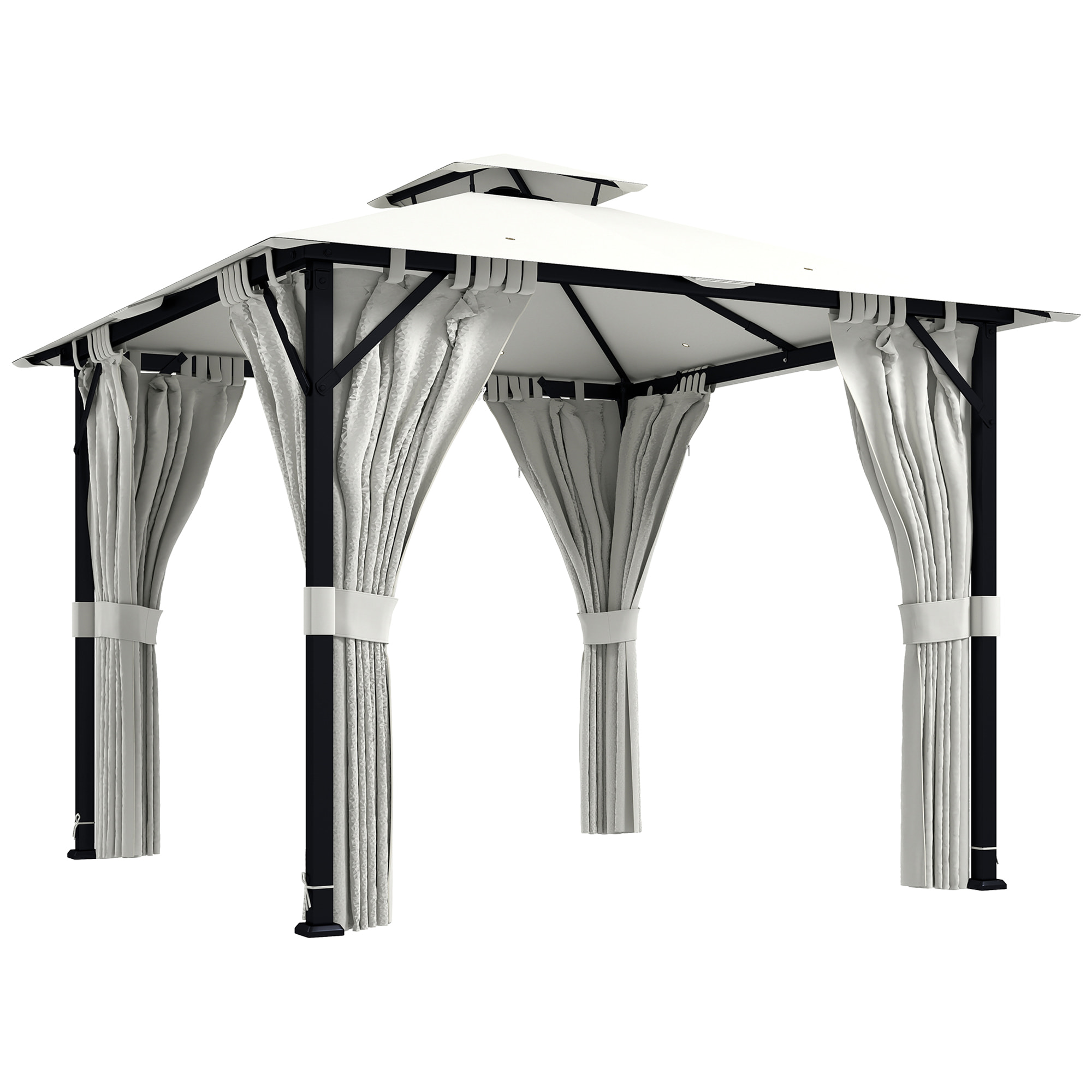 Pavillon de jardin 3x3m toit double rideaux crème