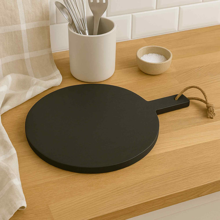 Tabla de cortar redonda con mango de madera de caucho Ideal para alimentos Ø40cm