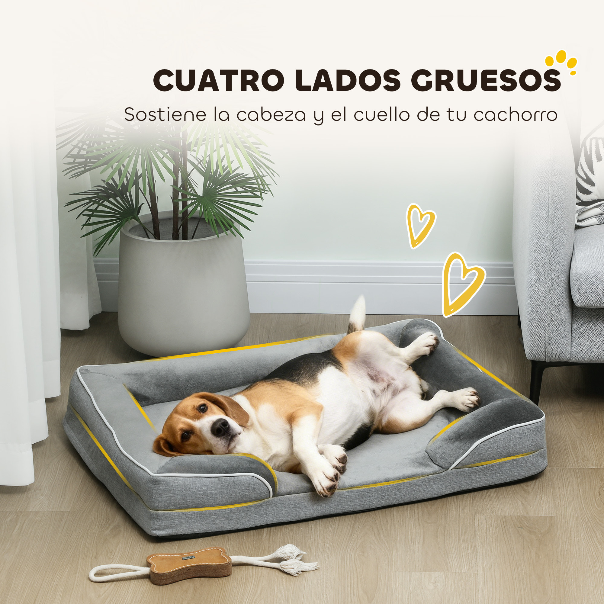 Cama para Perros Medianos, Cama para Gatos, Colchón para Perros con Base Antideslizante, Funda Extraíble y Lavable, 91,5x68,5x16,5 cm, Gris