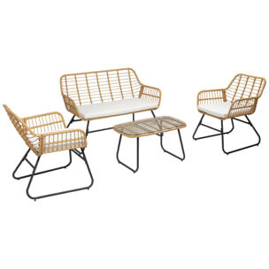 Salon de jardin TIGA en résine tressée 4 places - coussins crème