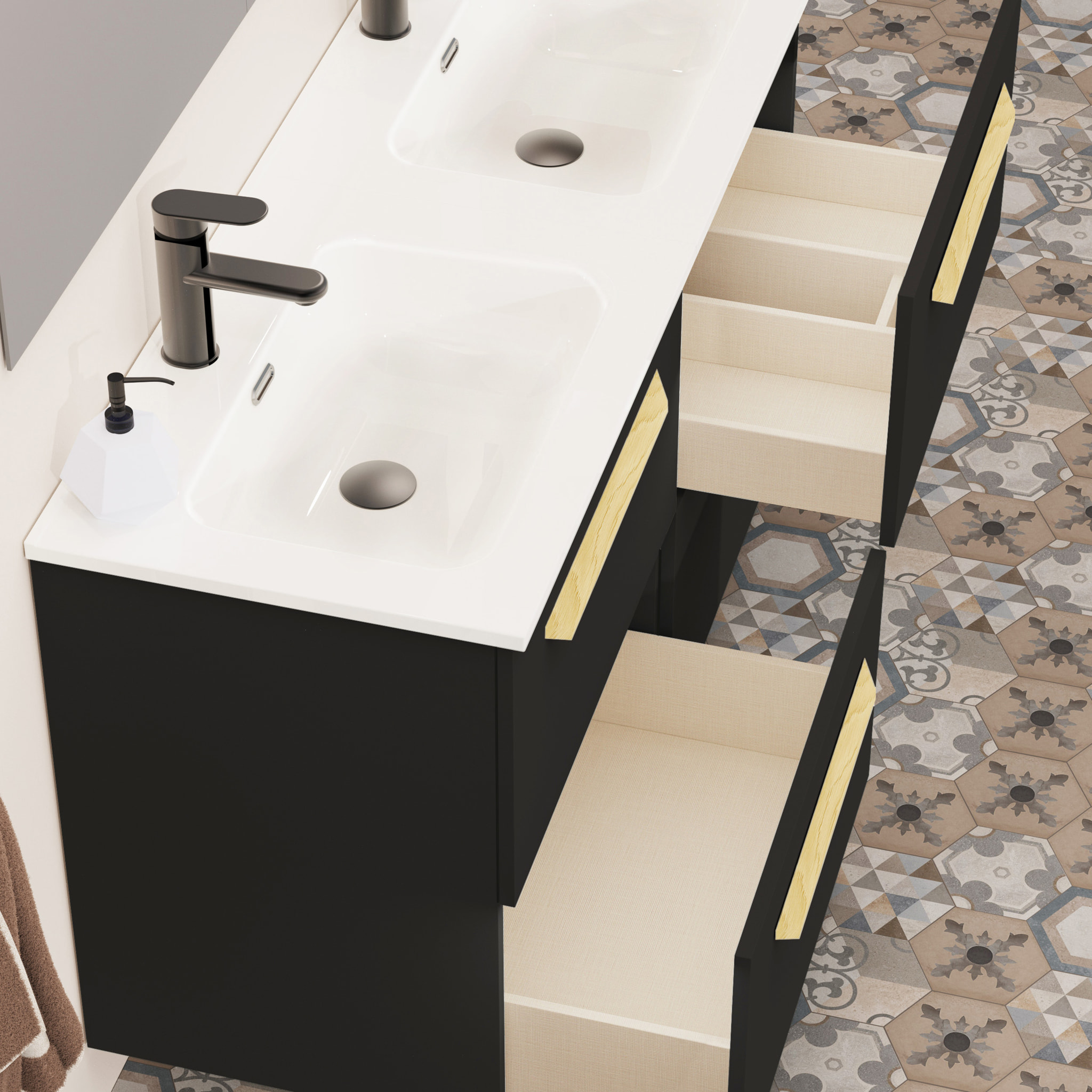 Conjunto de baño Melody, Alday, 120 cm, Negro mate