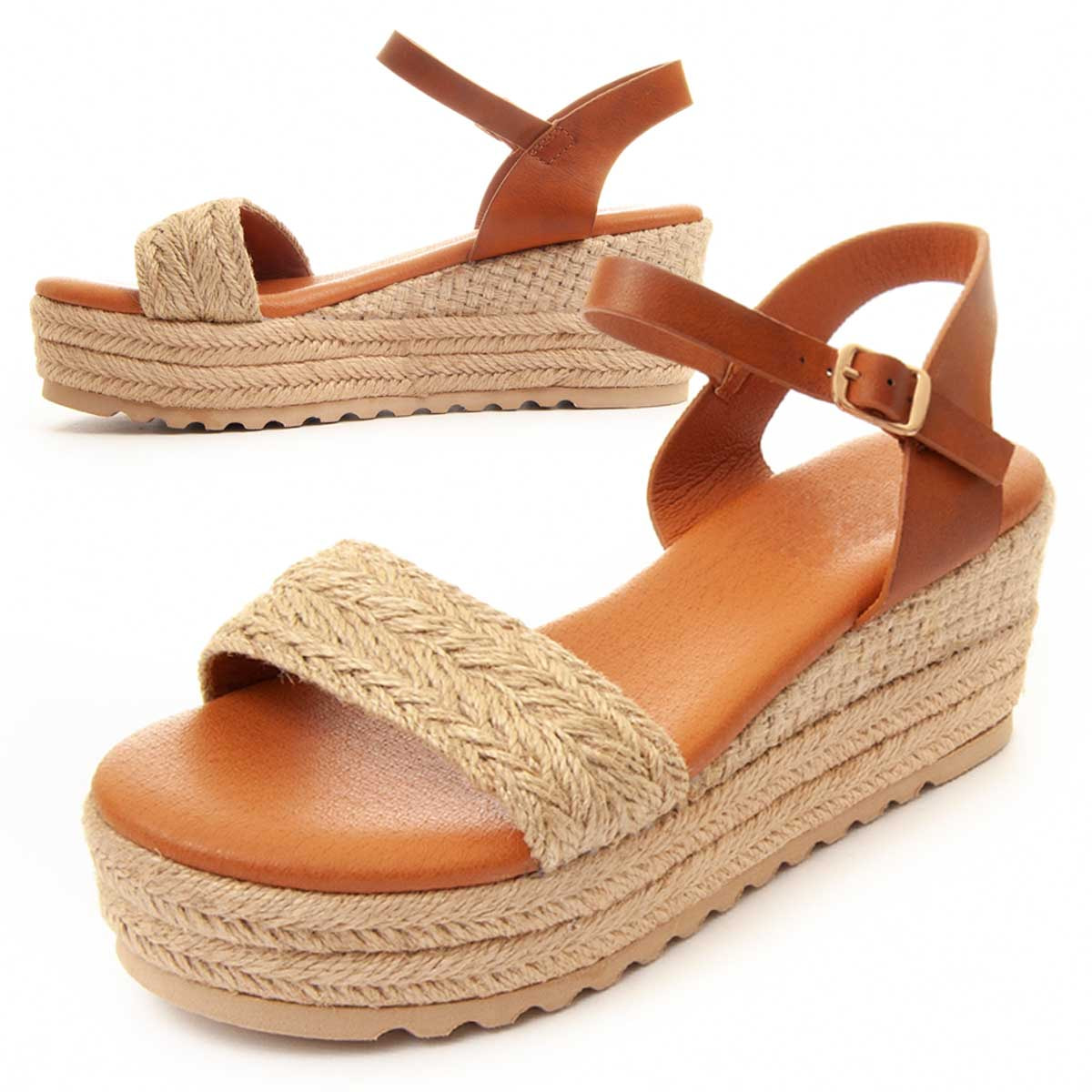 Sandalias de Cuña - Beige - Altura: 6 cm