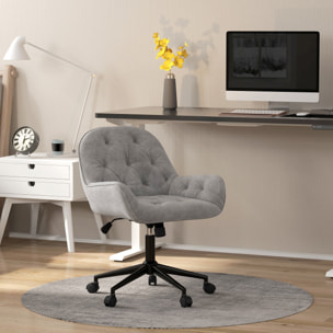 Chaise de bureau velours design Chesterfield effet capitonné piètement métal noir gris