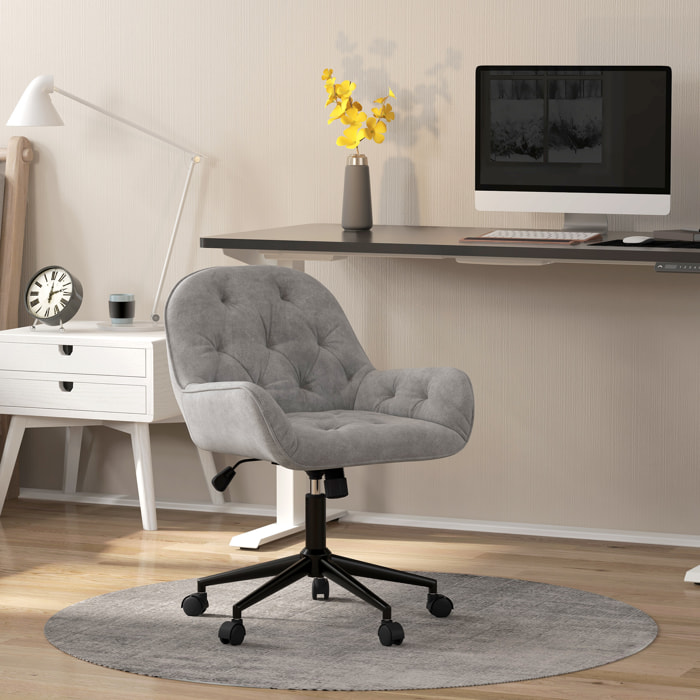 Chaise de bureau velours design Chesterfield effet capitonné piètement métal noir gris