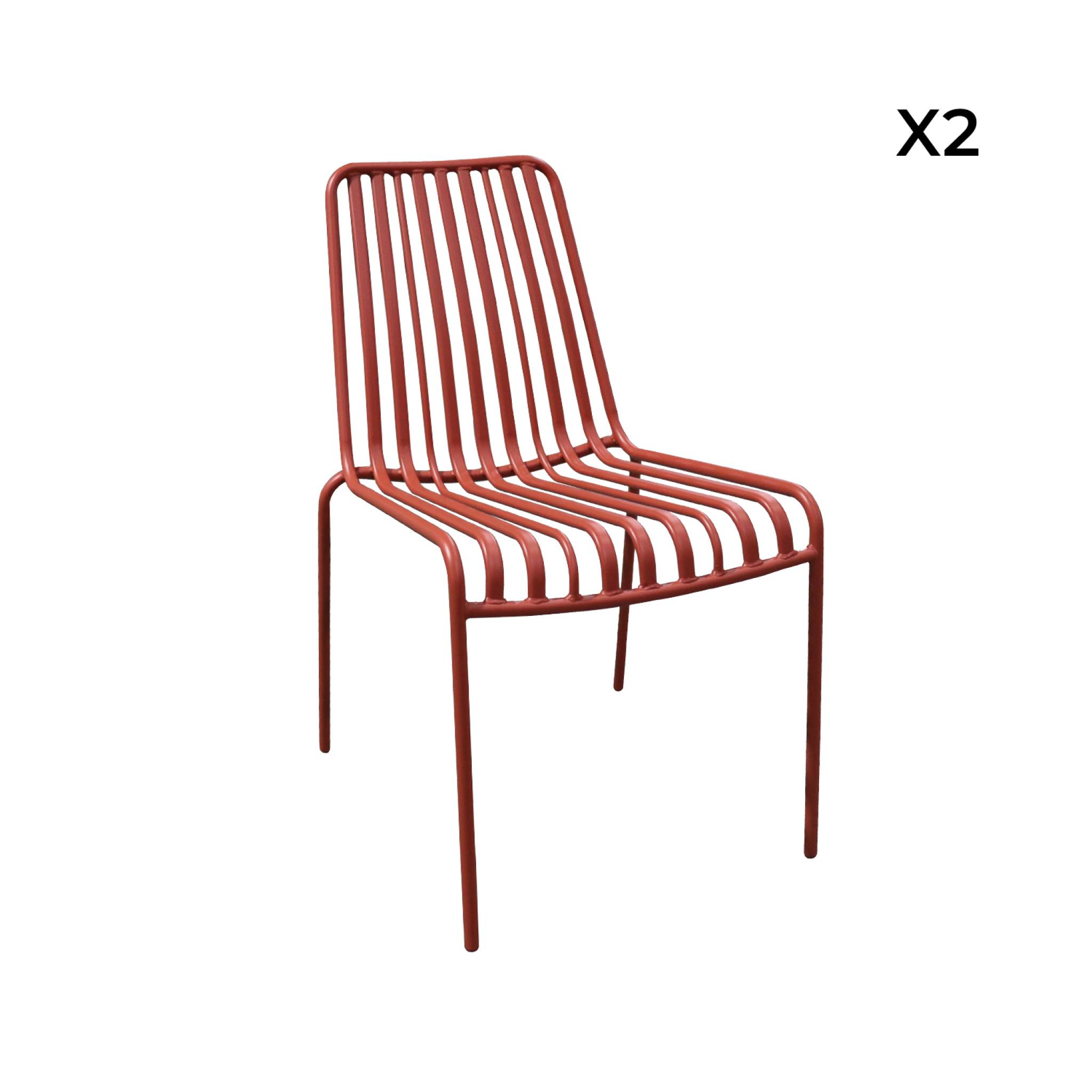 Lot de 2 chaises de jardin FLORIDA terracotta empilable en acier. L 59 x P 47.5 x H 78 cm