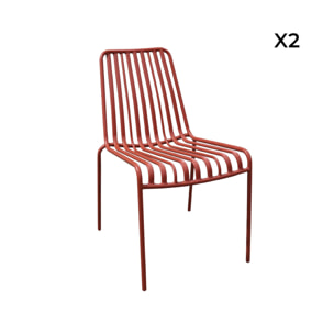 Lot de 2 chaises de jardin FLORIDA terracotta empilable en acier. L 59 x P 47.5 x H 78 cm