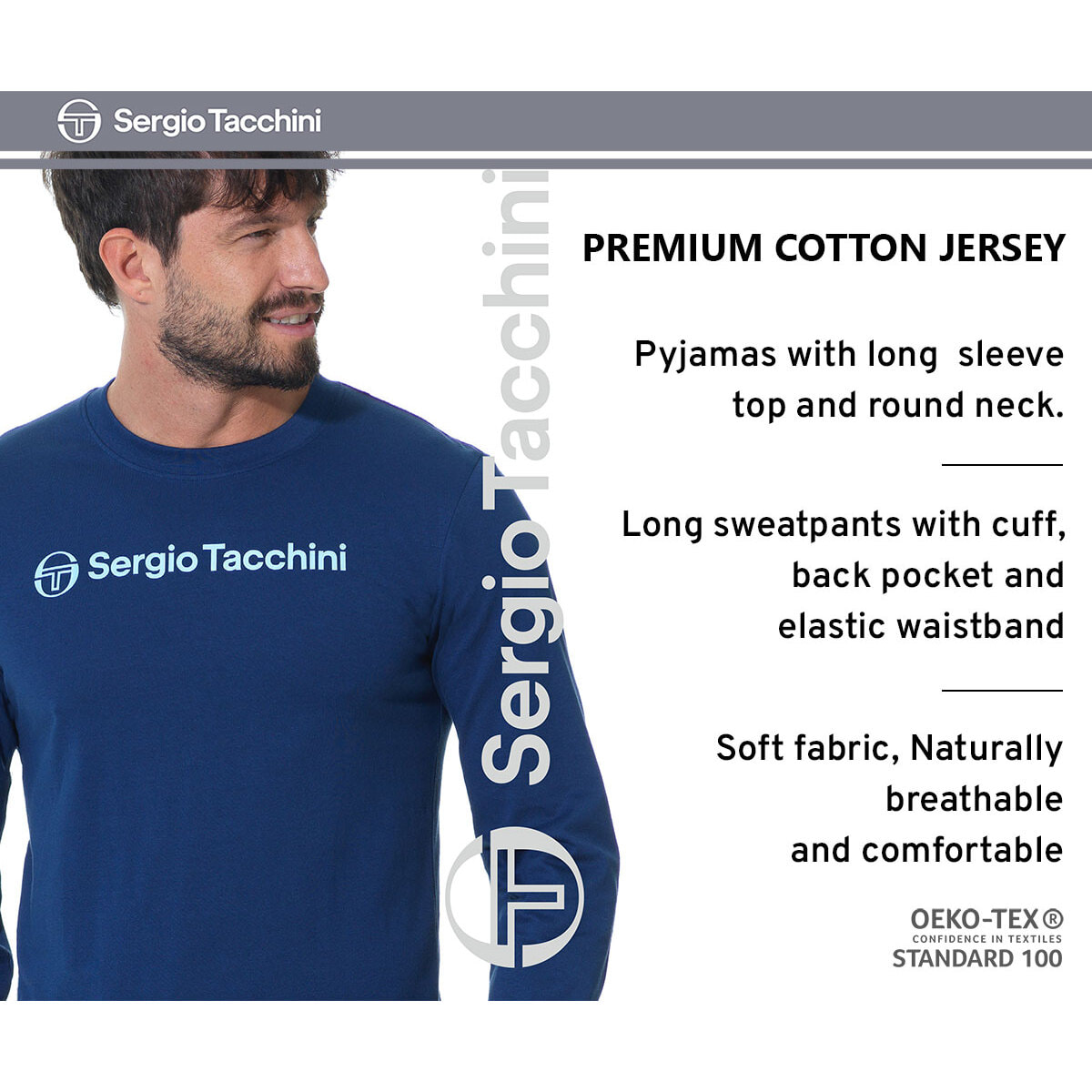 Sergio Tacchini Pigiama da Uomo in Jersey di Cotone, Art. 35B8