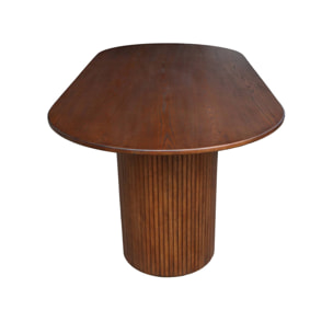 Table à manger oblongue bois d'hévéa et placage chêne 8 places noyer - L 220 x P 100 x H 73 cm - Estelle