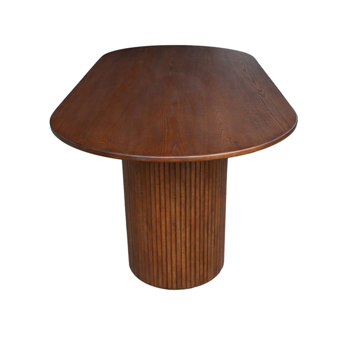 Table à manger oblongue bois d'hévéa et placage chêne 8 places noyer - L 220 x P 100 x H 73 cm - Estelle