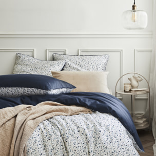 Taie d'oreiller imprimée en satin de coton, NUI, Bleu