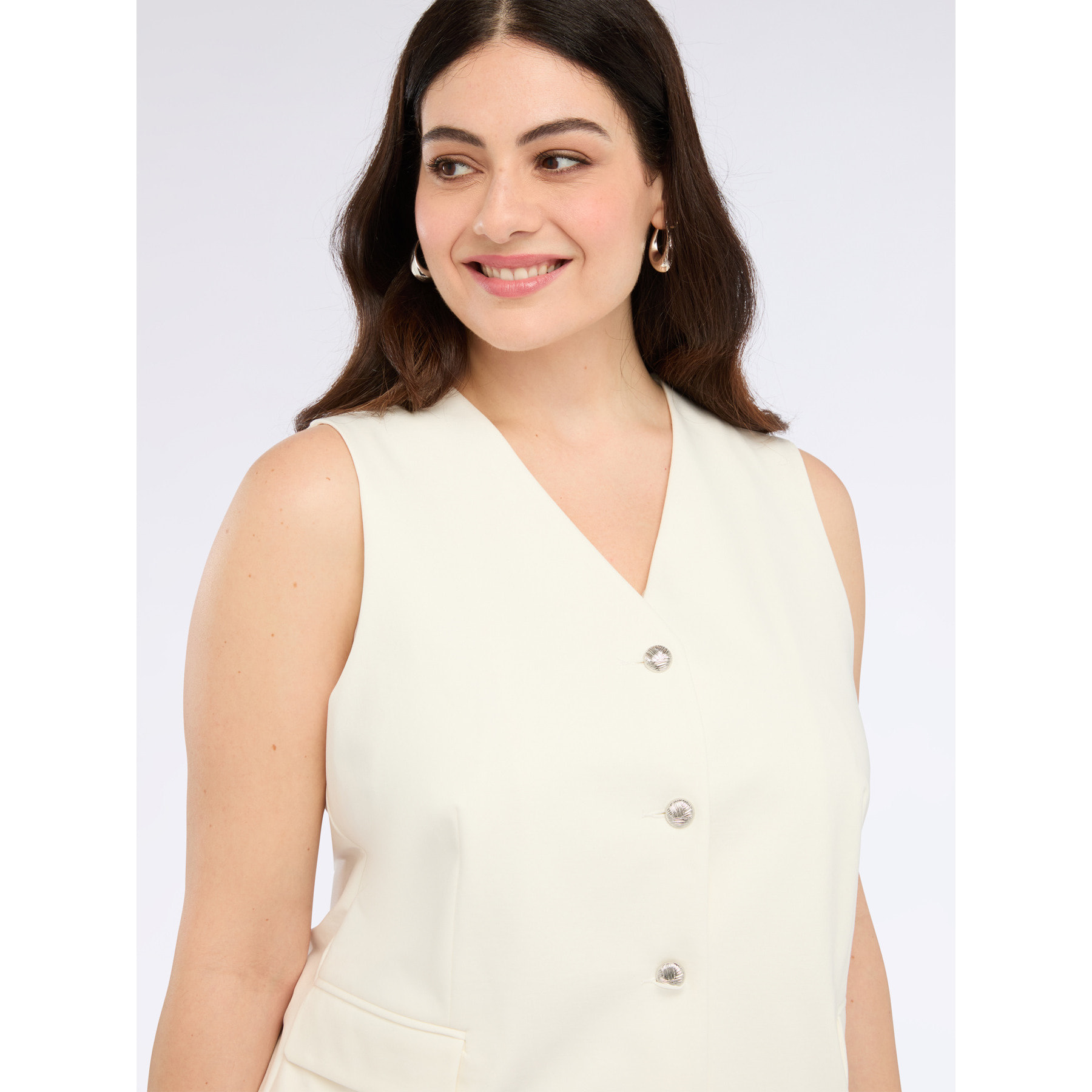 Fiorella Rubino - Chaleco de punto Milano con botones - Blanco