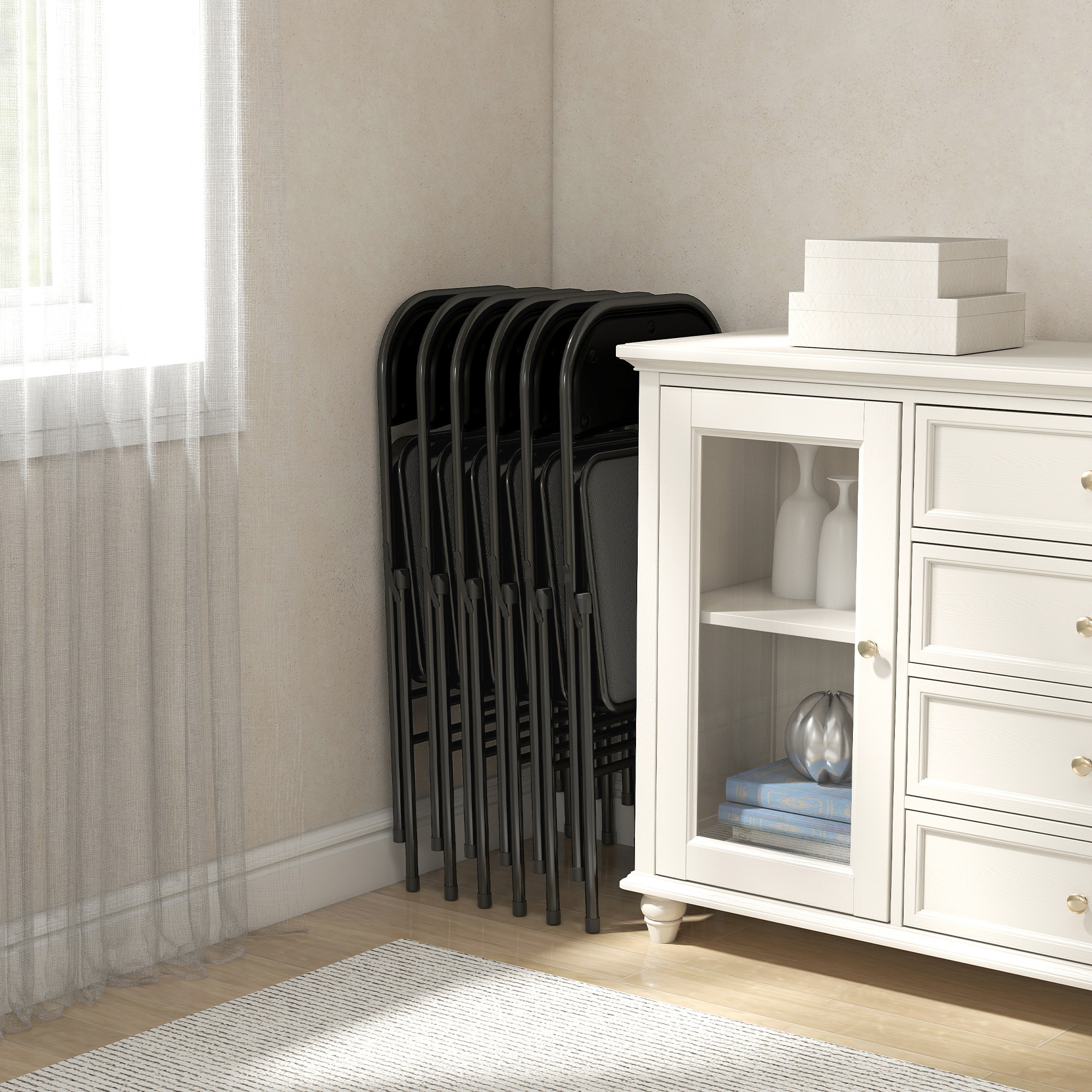 Lot de 6 chaises pliantes assise dossier rembourrés acier synthétique noir